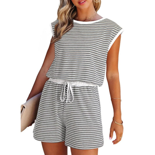 🎁Dernier jour de soldes : 50 % de réduction🔥Ensemble 2 pièces pour femme composé d'un haut rayé à manches longues et d'un short