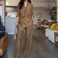✨Ensemble 2 Pièces pour Femme – Haut à Col en V et Pantalon Long à Jambes Larges