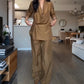 ✨Ensemble 2 Pièces pour Femme – Haut à Col en V et Pantalon Long à Jambes Larges