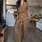 ✨Ensemble 2 Pièces pour Femme – Haut à Col en V et Pantalon Long à Jambes Larges
