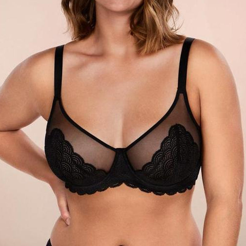 Soutien-gorge push-up à couverture intégrale en dentelle écailles de sirène avec anneaux en acier