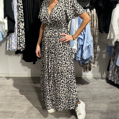 Robe longue imprimé léopard pour femme