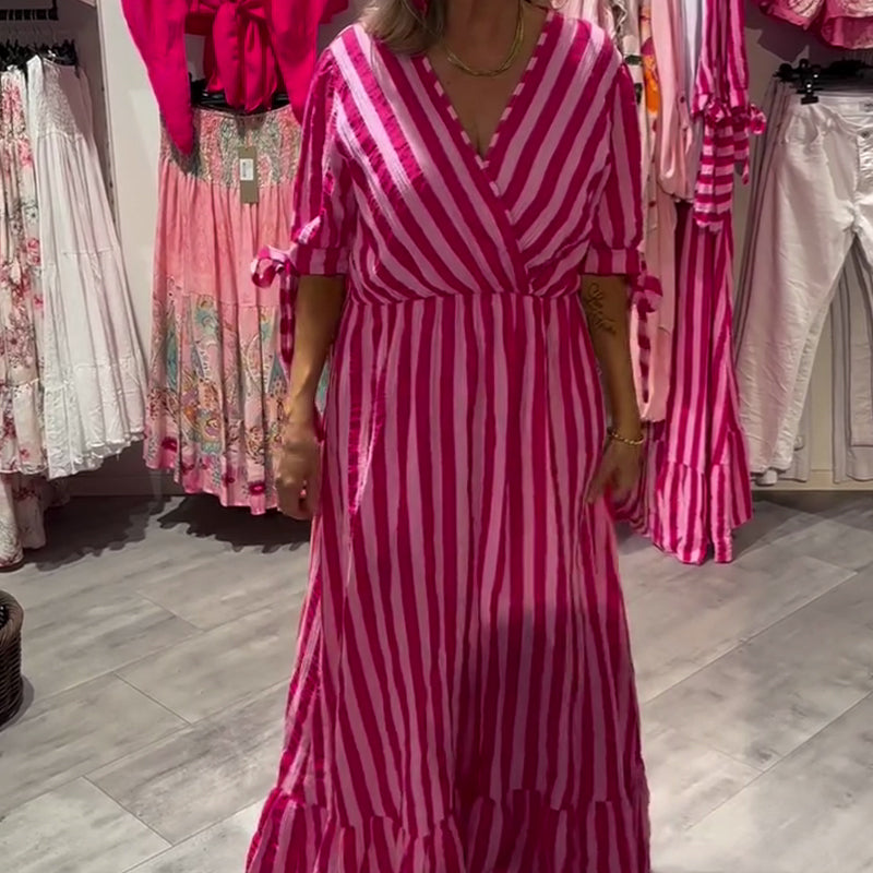 Robe décontractée à rayures et col en V pour femme