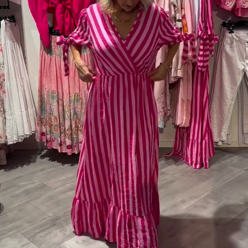 Robe décontractée à rayures et col en V pour femme