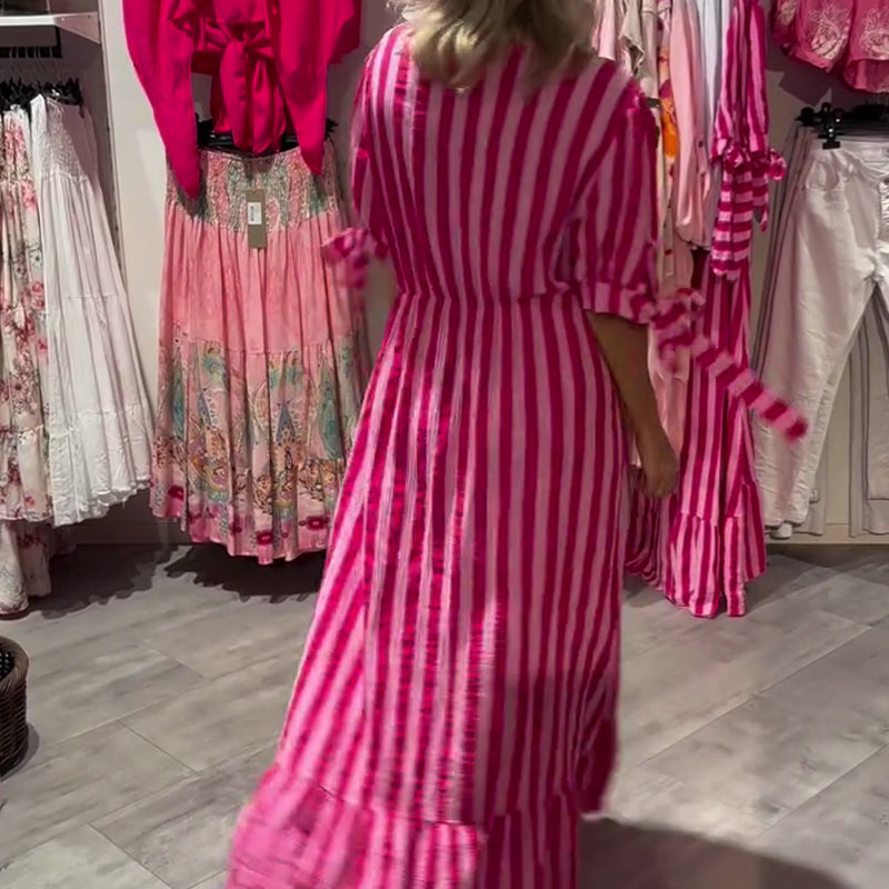 Robe décontractée à rayures et col en V pour femme