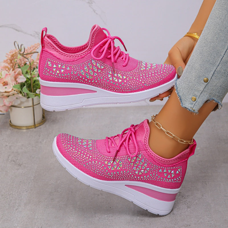 🔥🔥Dernier jour de promotion, profitez de 50 % de réduction🔥 Chaussures de sport orthopédiques respirantes pour femmes, style décontracté et tendance, ornées de strass incrustés.