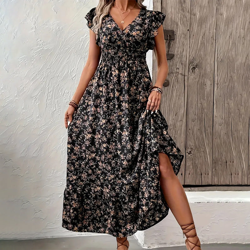 💃Soldes 2026 à durée limitée - 50 % DE RÉDUCTION☀️Robe longue fluide à fleurs et col en V