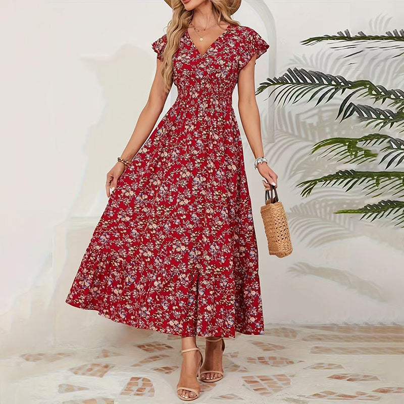 💃Soldes 2026 à durée limitée - 50 % DE RÉDUCTION☀️Robe longue fluide à fleurs et col en V