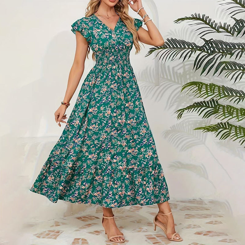 💃Soldes 2026 à durée limitée - 50 % DE RÉDUCTION☀️Robe longue fluide à fleurs et col en V