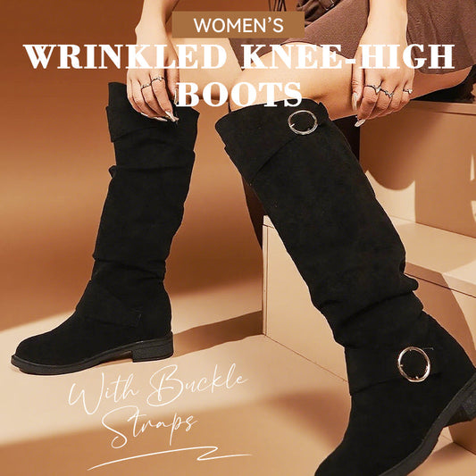 Bottes à genoux froissées pour femmes avec sangles à boucles
