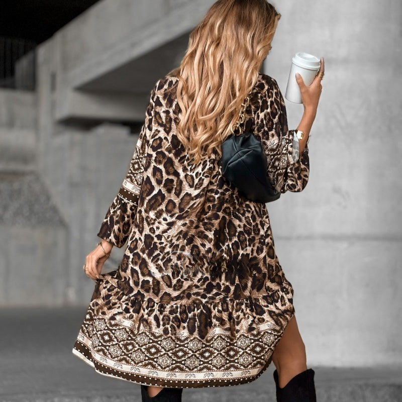 💜 DERNIER JOUR DE LA PROMOTION – 50 % DE RÉDUCTION 💜💃 Élégante robe à manches longues, encolure en V et imprimé