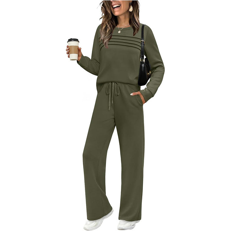 📢📢 50 % de réduction !! ⏰ Ensemble Femme Confort – Haut ras du cou + pantalon à cordon ajustable 👕👖 | Doux, respirant & ultra-polyvalent ✨