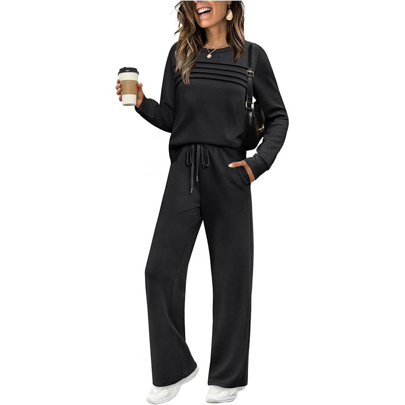 📢📢 50 % de réduction !! ⏰ Ensemble Femme Confort – Haut ras du cou + pantalon à cordon ajustable 👕👖 | Doux, respirant & ultra-polyvalent ✨