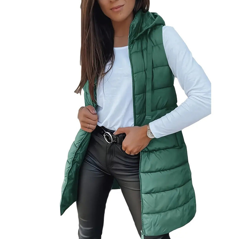🔥SOLDES 50 % DE RÉDUCTION🎁Doudoune longue zippée pour femme👗 | Couleur unie | Sans manches | À capuche | Vêtements d'hiver 💕