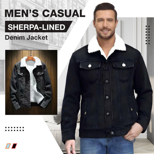 Veste en denim décontractée pour homme, doublée en sherpa