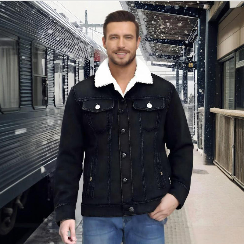 Veste en denim décontractée pour homme, doublée en sherpa