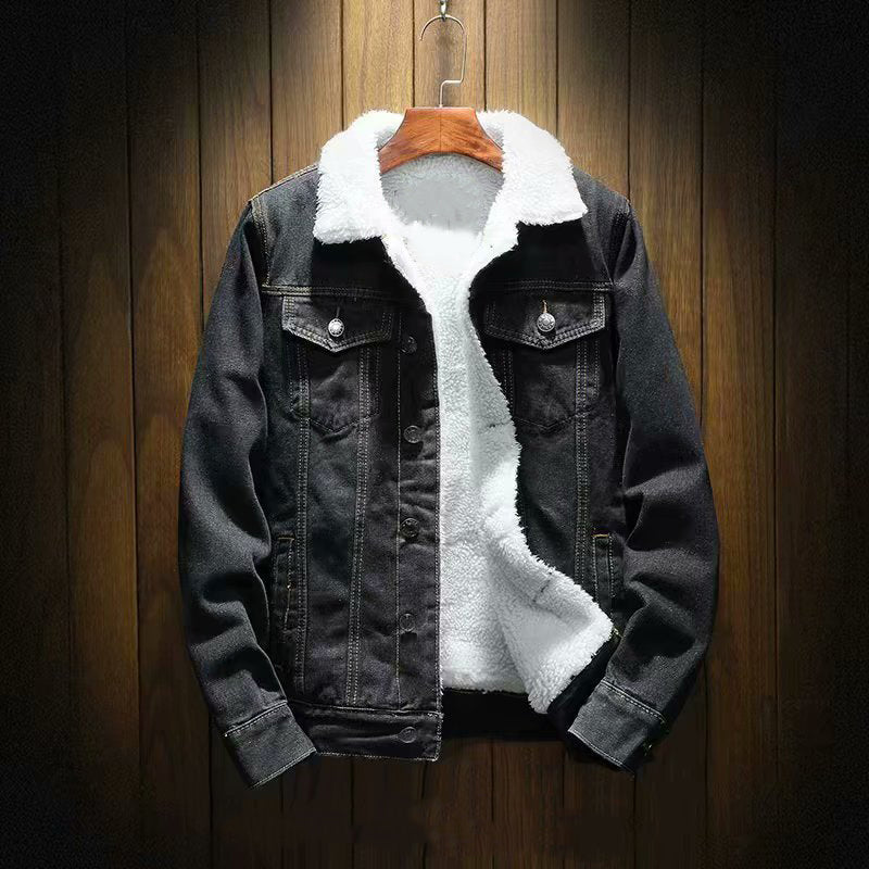 Veste en denim décontractée pour homme, doublée en sherpa