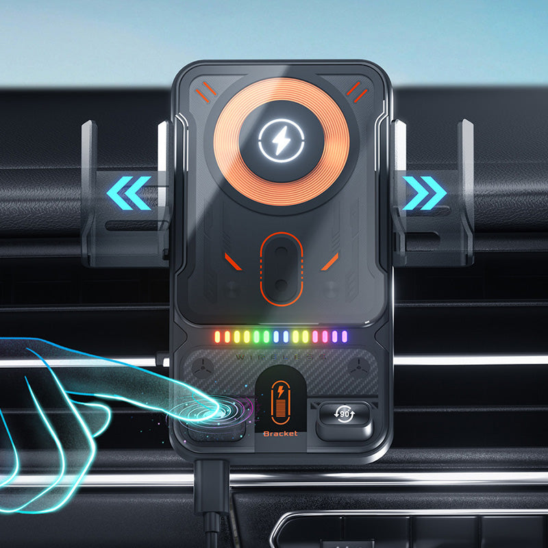 ✨Support de téléphone de voiture intelligent 2 en 1 avec fonction pivotante et chargeur sans fil