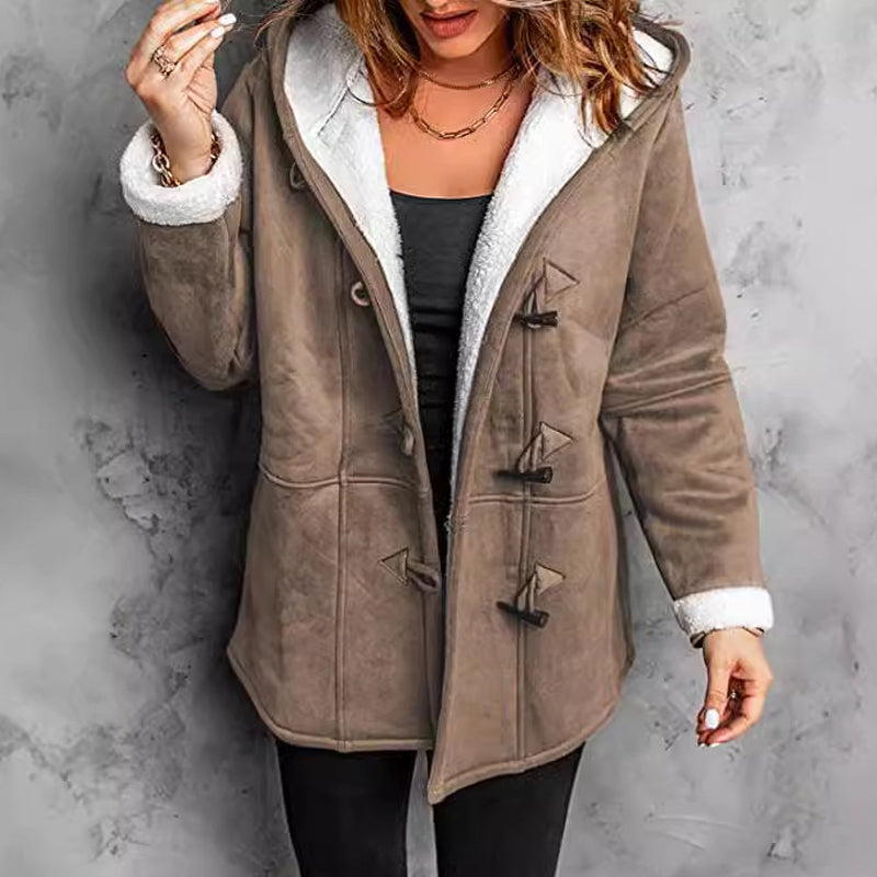 Manteau Femme en Daim à Capuche avec Doublure Polaire