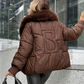 Promotion d'automne🍂Manteau matelassé tendance avec col en fausse fourrure