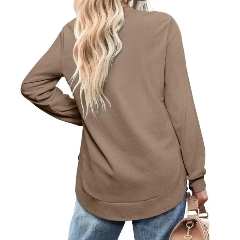 🍂Soldes d'automne : 50 % DE RÉDUCTION🔥Hauts unis à manches longues avec ourlet haut et bas pour femme