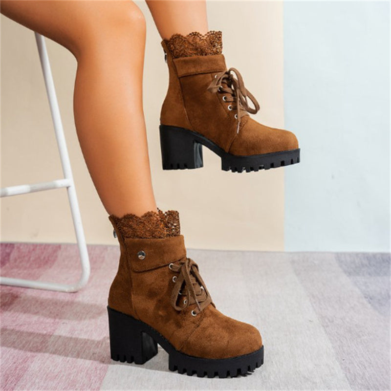 Bottines Femme à Talon Épaissi et Lacets