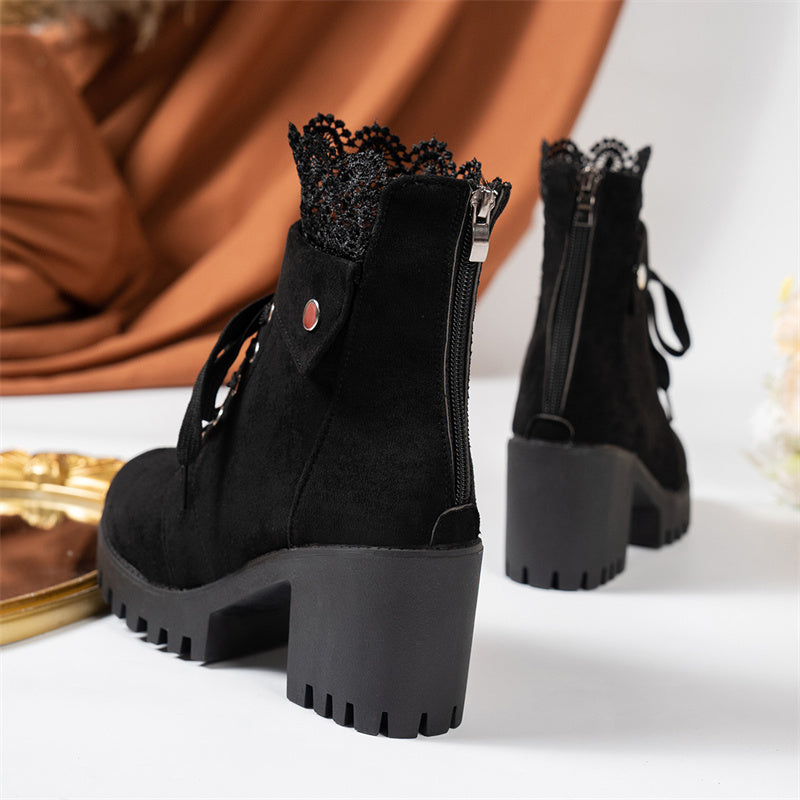 Bottines Femme à Talon Épaissi et Lacets