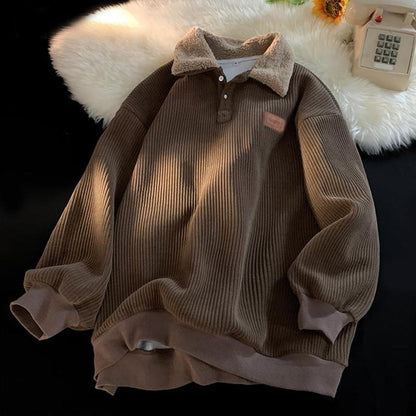 ❄️LAST DAY PROMOTION - 50%OFF 💖 Unisex✨Corduroy Lapel Collar Sweatshirt -👏Warm, Stylish!