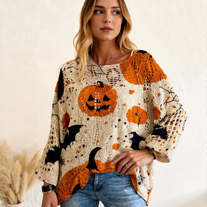 🎃Pull en maille ample à manches chauve-souris pour femme, thème Halloween🎁