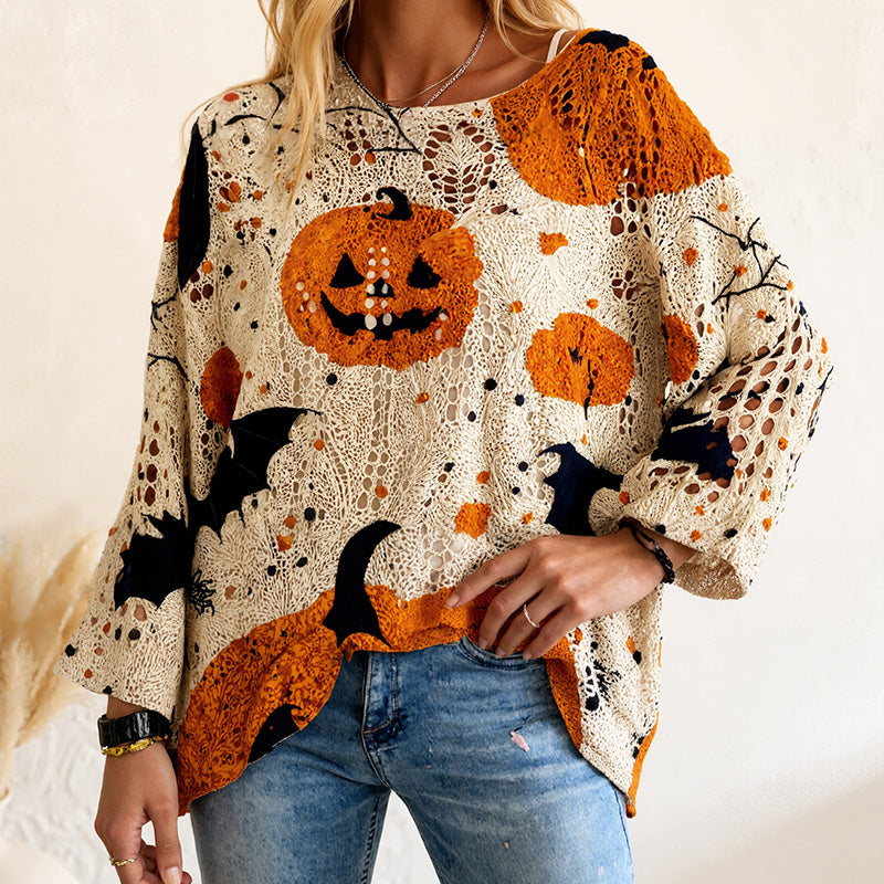 🎃Pull en maille ample à manches chauve-souris pour femme, thème Halloween🎁
