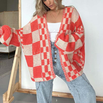 ❄️DERNIER JOUR DE PROMOTION - 50 % DE RÉDUCTION 💖 Cardigan ouvert à carreaux pour femme