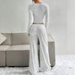Ensemble haut ajusté en maille rayée et pantalon large