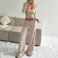 Ensemble haut ajusté en maille rayée et pantalon large