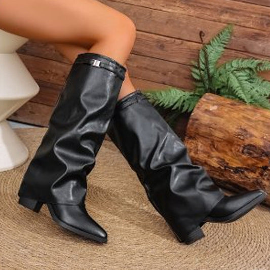 Bottes montantes à talons épais pour femmes