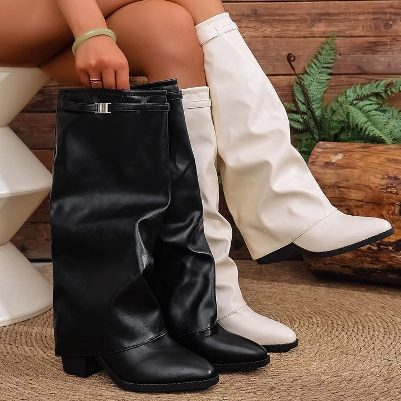 Bottes montantes à talons épais pour femmes