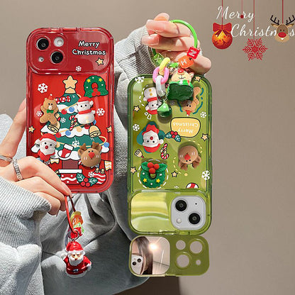 🔥VENTE CHAUDE🎄Étui à rabat miroir avec pendentif arbre de Noël pour iPhone🎅50% de réduction✨
