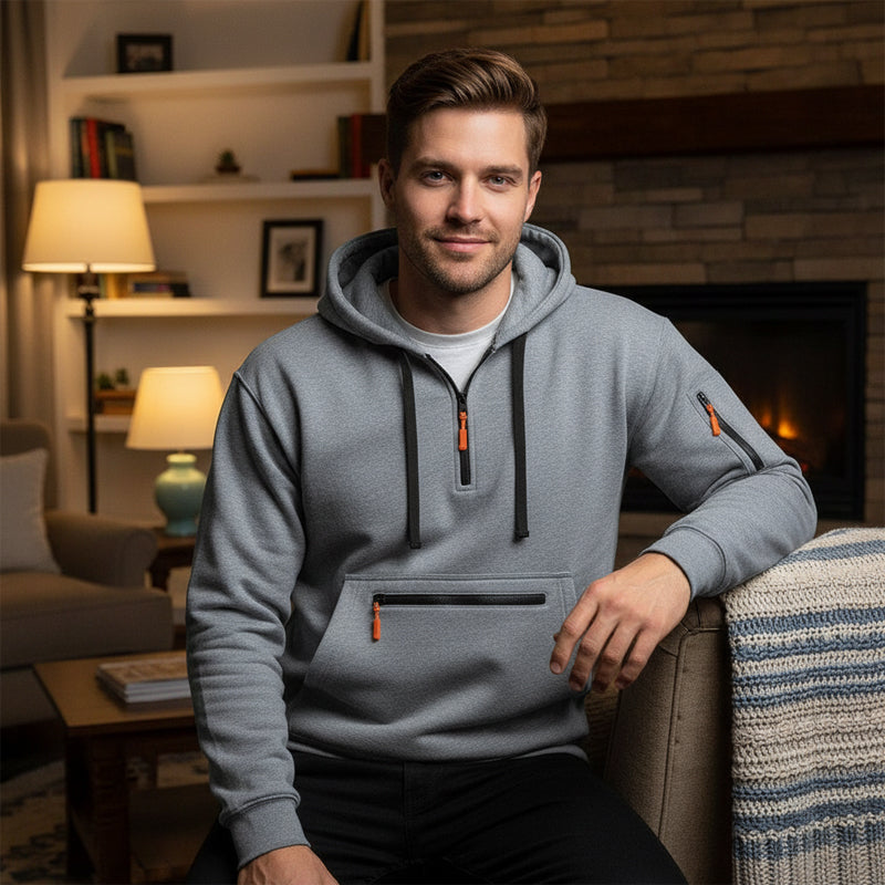 Sweat à capuche utilitaire chaud pour homme avec fermeture éclair quart de longueur -👏Confort, style et fonctionnalité réunis dans un vêtement polyvalent !