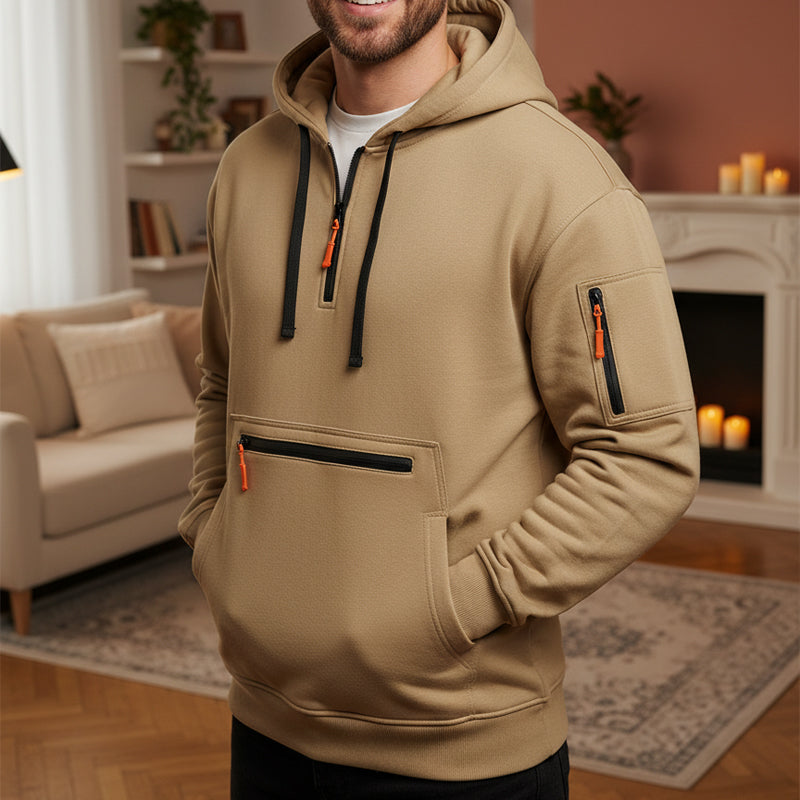 Sweat à capuche utilitaire chaud pour homme avec fermeture éclair quart de longueur -👏Confort, style et fonctionnalité réunis dans un vêtement polyvalent !