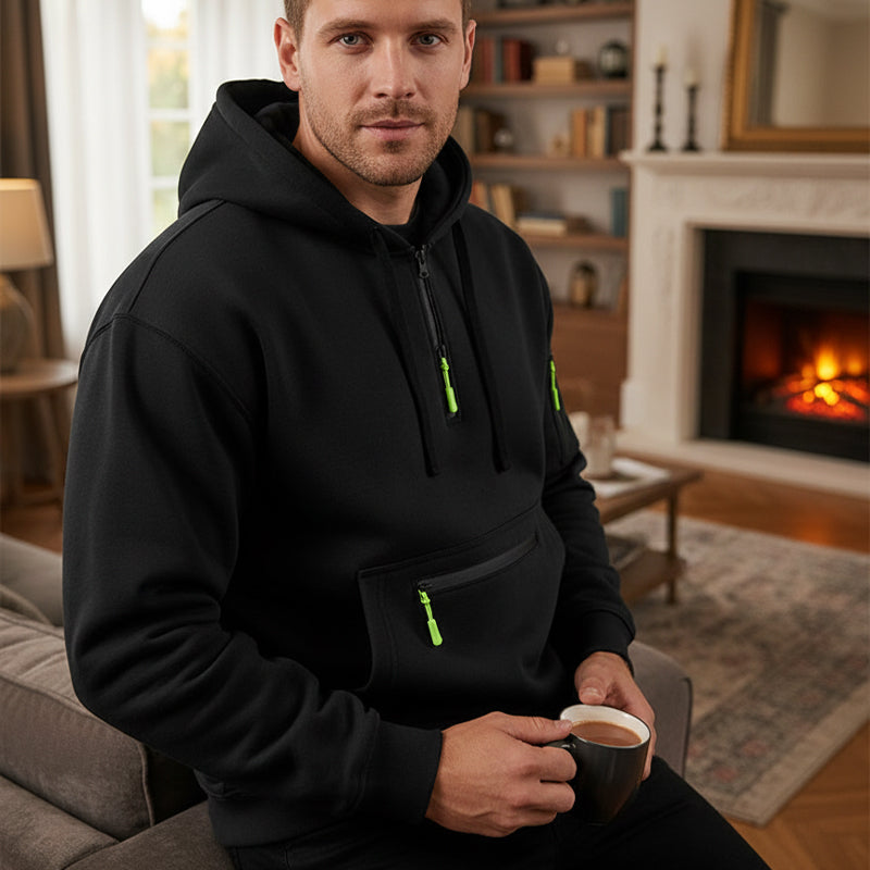 Sweat à capuche utilitaire chaud pour homme avec fermeture éclair quart de longueur -👏Confort, style et fonctionnalité réunis dans un vêtement polyvalent !