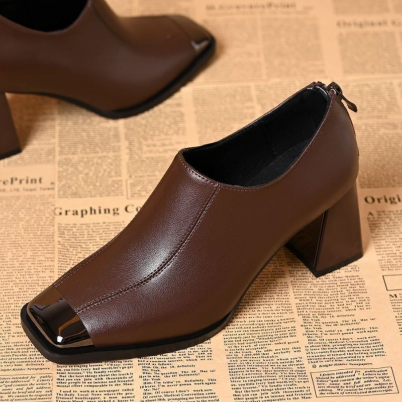 📢📢49% DE RÉDUCTION !!!✨Chaussures à talons épais et bout carré pour femmes avec fermeture à glissière