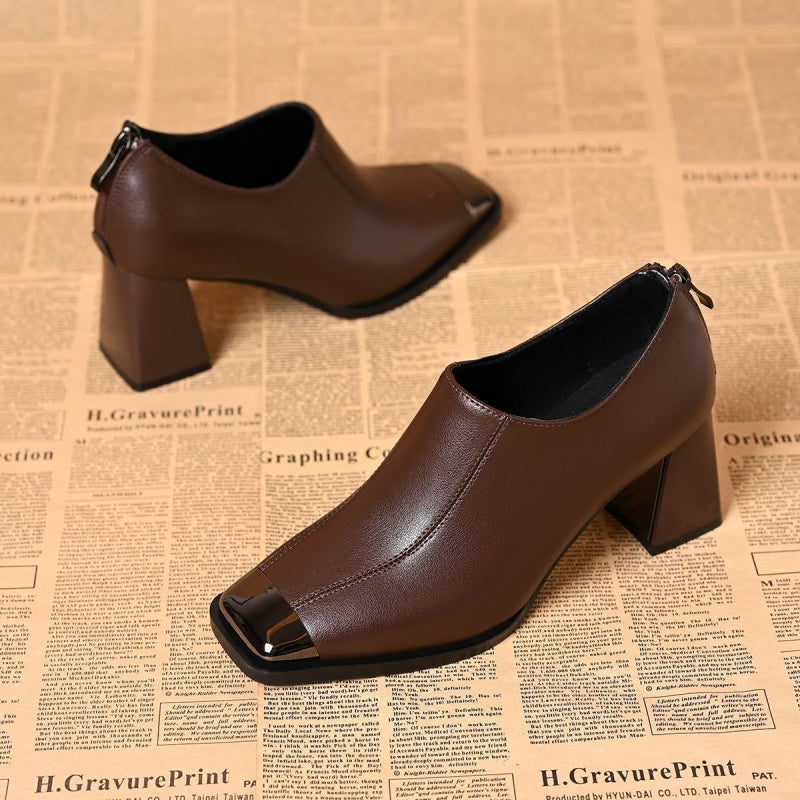 📢📢49% DE RÉDUCTION !!!✨Chaussures à talons épais et bout carré pour femmes avec fermeture à glissière