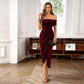 Robe longue élégante à épaules dénudées et froncée pour femm