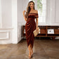 Robe longue élégante à épaules dénudées et froncée pour femm