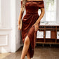 Robe longue élégante à épaules dénudées et froncée pour femm