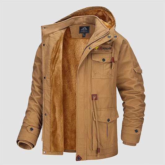 🔥 50% DE RÉDUCTION !🎁 Livraison gratuite✨ Veste Militaire Hiver Homme - 100% Coton, 7 Poches, Capuche Amovible, Idéal pour Activités Extérieures 🧥❄️