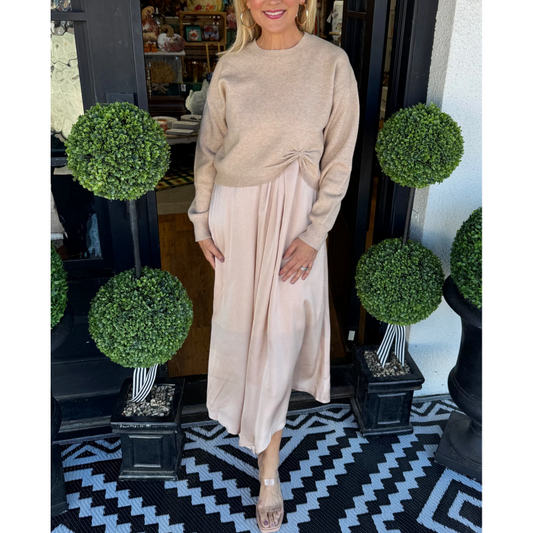 ⏳50 % de réduction pour une durée limitée⏰ Ensemble 2 pièces pour femme le plus vendu – Haut à nœud torsadé et robe longue fluide 👚👗