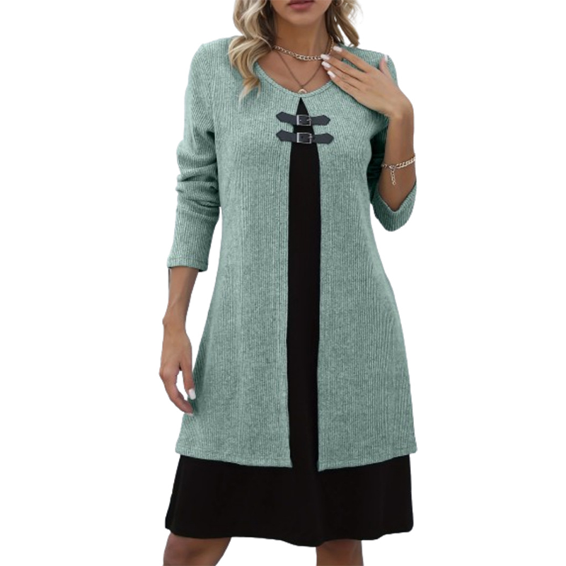 Robe deux pièces fausse A-line mi-longue pour femme