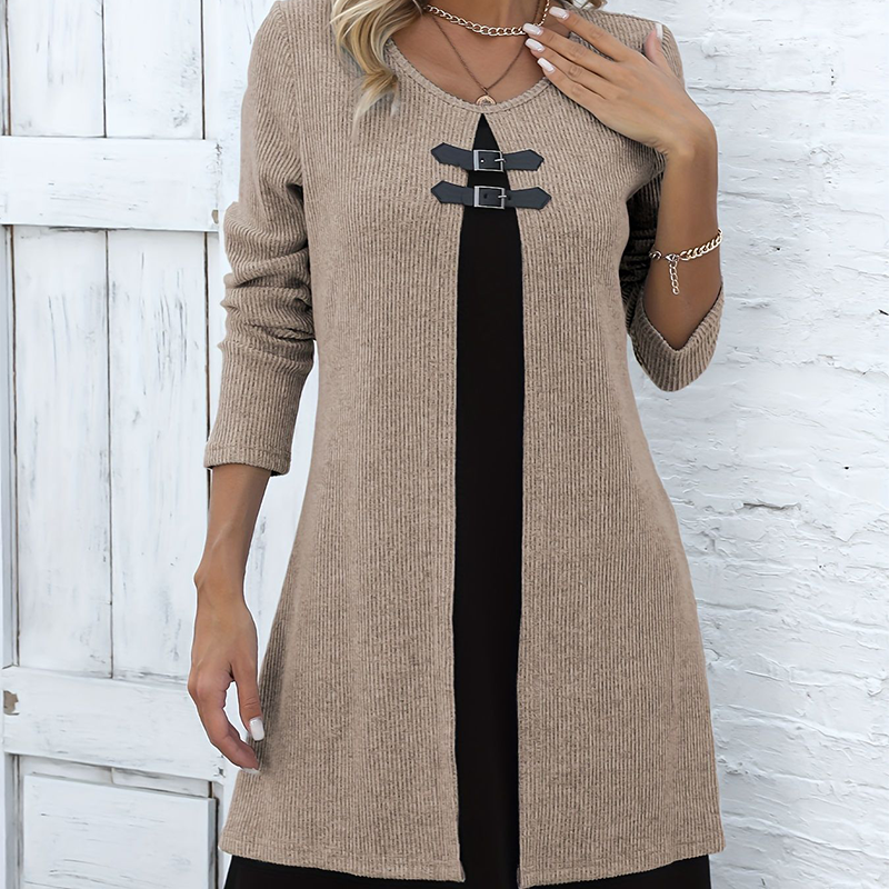 Robe deux pièces fausse A-line mi-longue pour femme