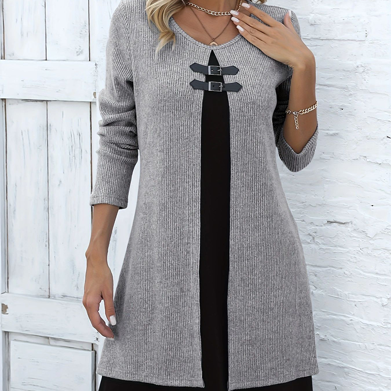 Robe deux pièces fausse A-line mi-longue pour femme