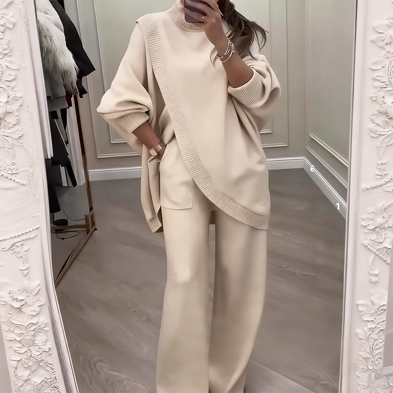 🔥Ensemble 2 pièces femme👚Pull asymétrique + pantalon large, coupe ample et tissu doux, ultra confortable✅